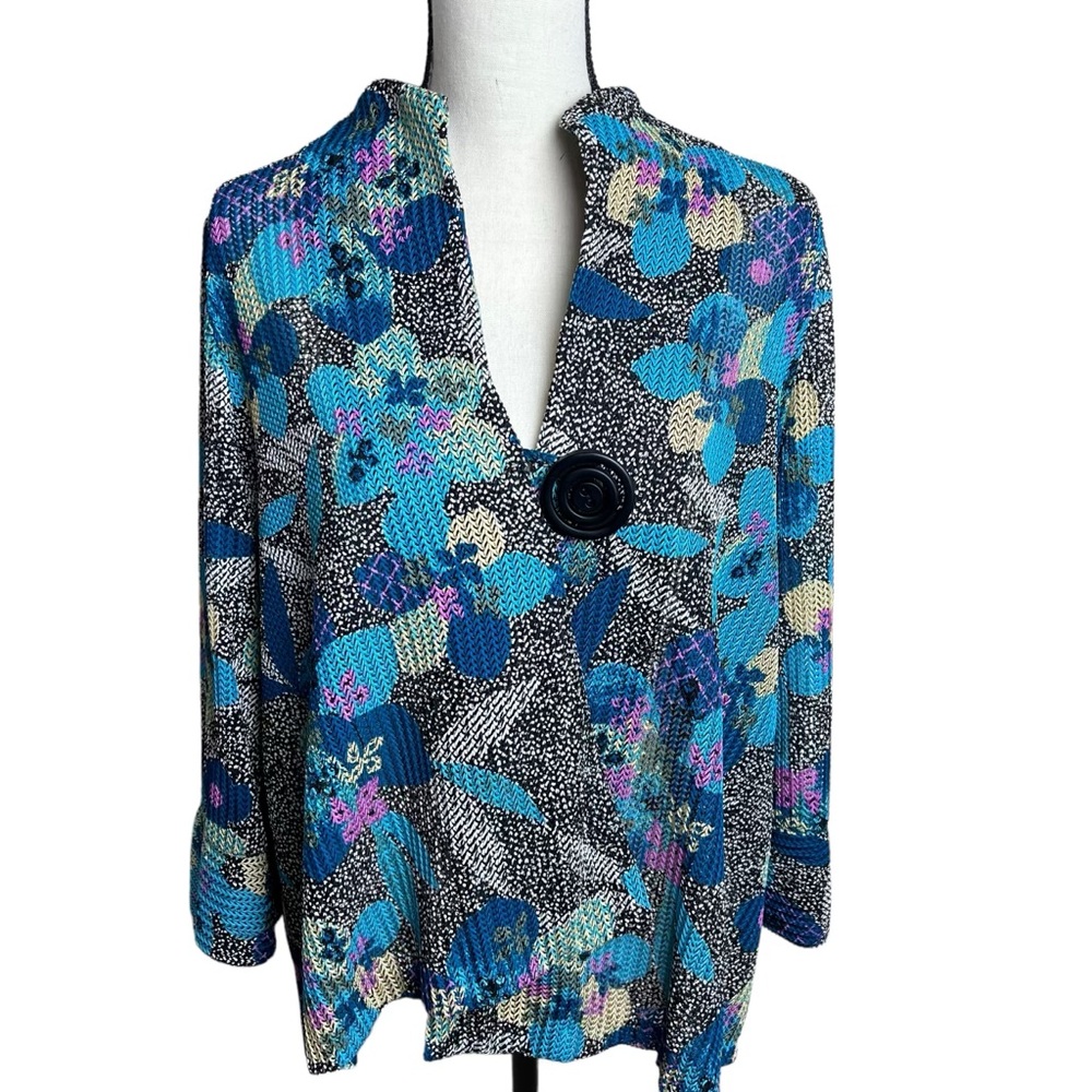 IC by Connie K Teal Multi Asymmetrical One Button Jacket. Size M.